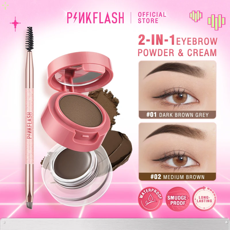 Eyebrow Powder Gel PINKFLASH 2 In 1 Double Effect Waterproof Quick-drying 3D Eyebrow Styling Cream Enhancer Cosmetics Brush eyebrow pomade gel wax,eye makeup tools