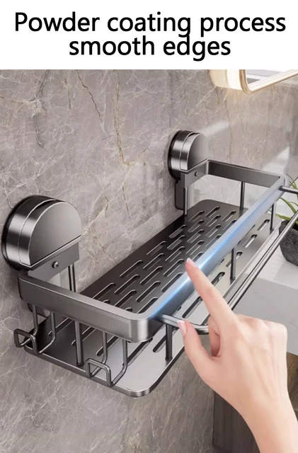 ชั้นวางของในห้องน้ำแบบติดผนังด้วยถ้วยดูด ไม่ต้องเจาะผนัง สำหรับวางขวดแชมพู ชั้นวางของในห้องอาบน้ำ ชั้นวางของในห้องน้ำและห้องครัว ทำจากอะลูมิเนียม 4