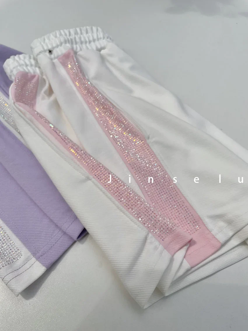Fashionable Shiny Rhinestone Cotton Wide-Leg Short Pants for Women 2023 Summer New Loose High Waist Lace-up Sequin Shorts