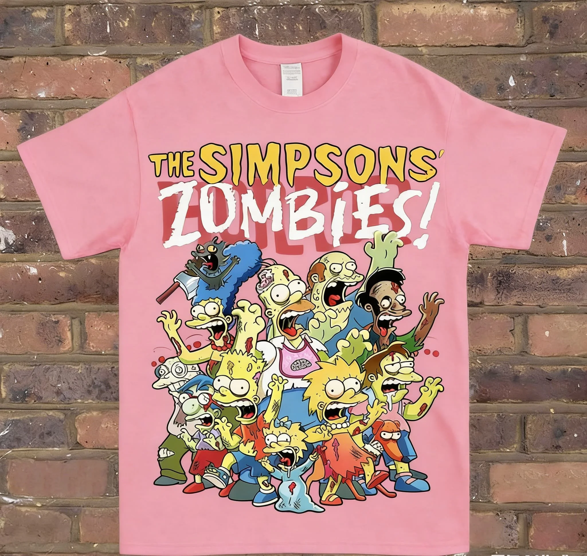 여름 오마주 티셔츠 심슨 좀비 반팔 캐주얼 티셔츠 캐주얼 라운드 넥 반팔 성인 어린이 부모 자식