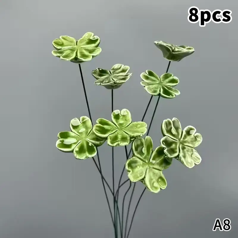 Four-Leaf Clover Eternal Ceramic Flowers - Symbol of Luck, Hope, Faith & Love Home Decor