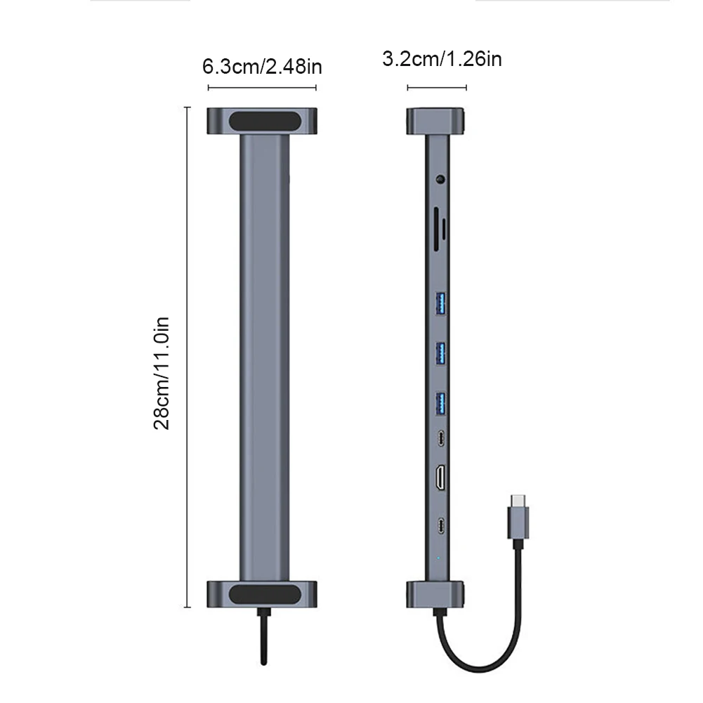 USB C 허브 동글 헤드폰/스피커 연결 10-in-1 멀티포트 100W PD 3.5mm AUX 3 USB 3.0 5Gbps 데이터 포트 (맥북, 화웨이용)
