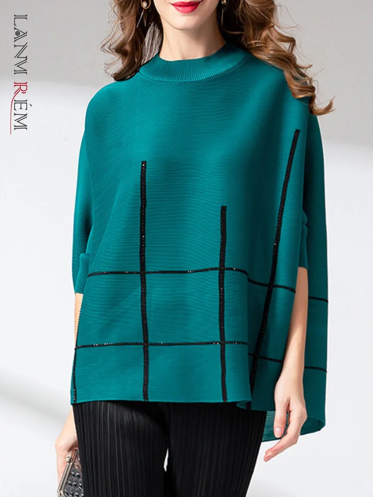

LANMREM Pleated Clothes High Quality Women T-shirt Loose Bat Sleeve Pullover Tops For Female 2023 Spring New Fold YJ513