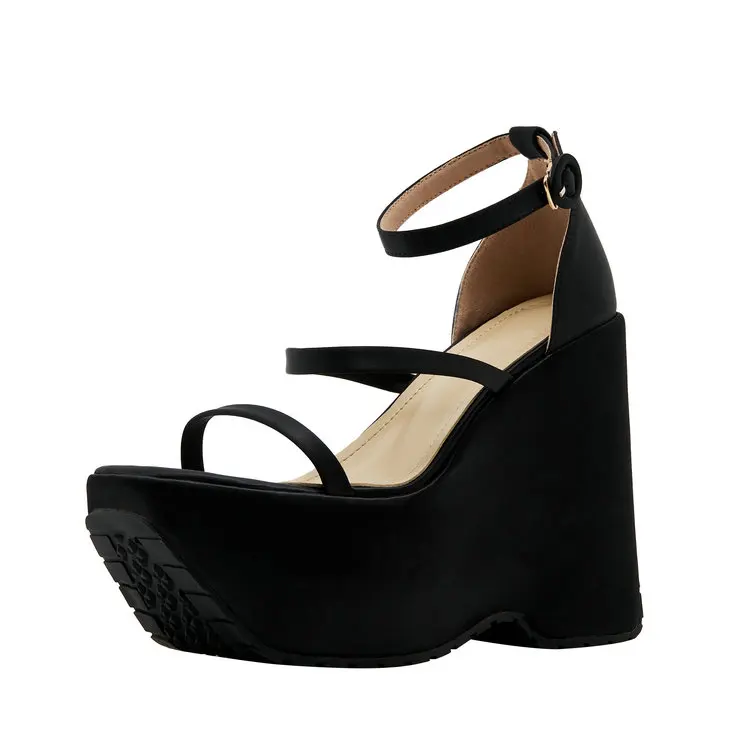 

CYJSYQFC Luxury Satin High Platform Women Sandals Peep Toe Wedges Heels Summer Shoes Rome Style Ankle Buckle Party Sandals