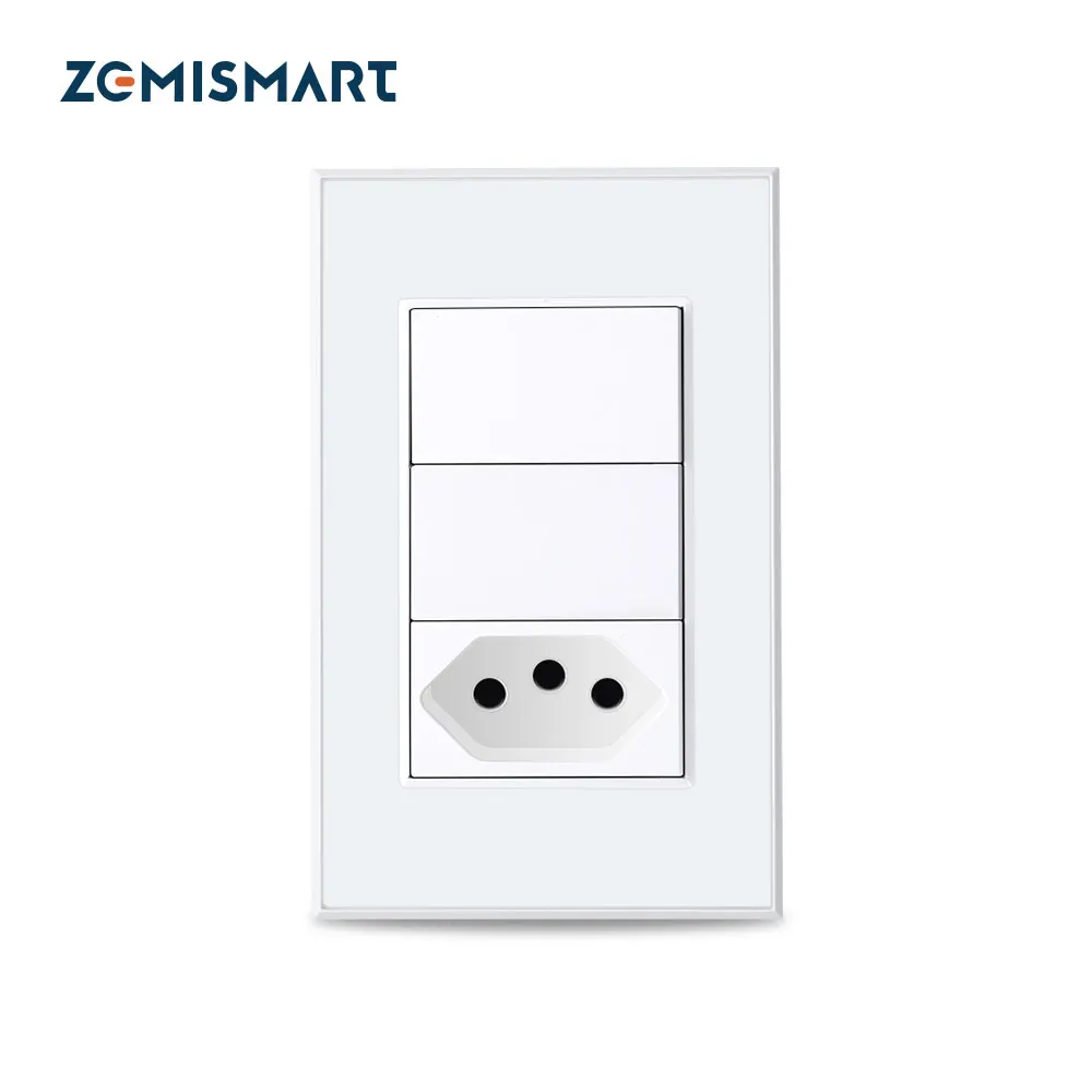 Zemismart-tomada Tuya Zigbee Brasil com Dois Interruptores Push Light Tomada Brasileira Inteligente Alexa e Google Home Control 20a