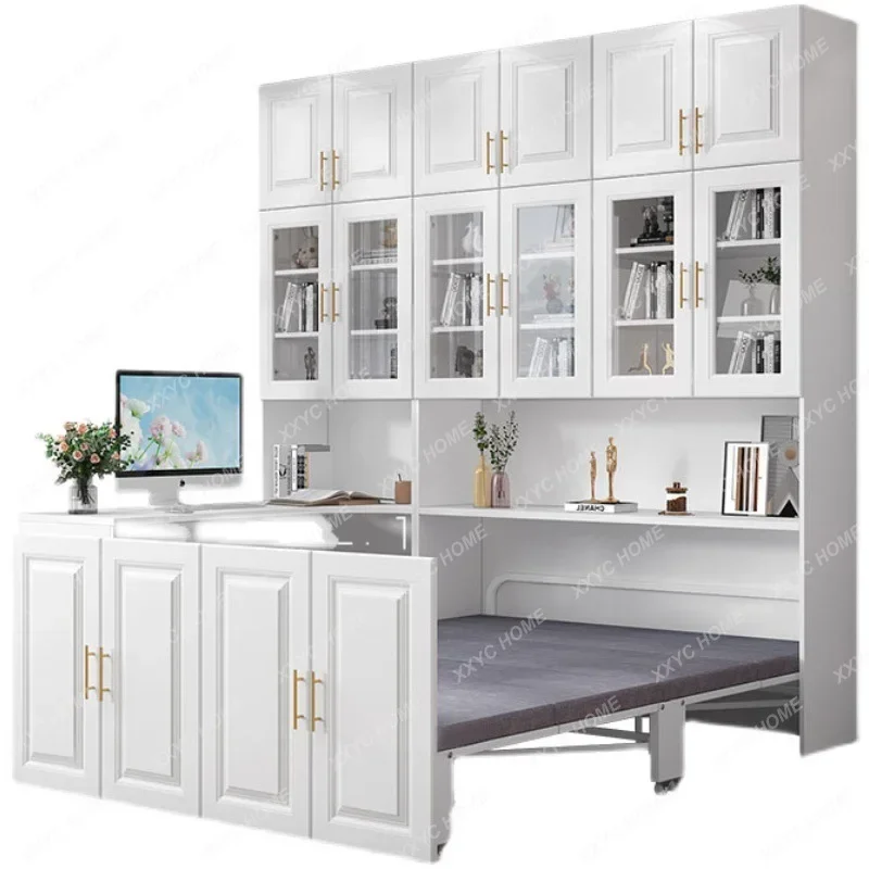

Folding Bed Bookcase Integrated Multifunctional Combination Invisible Bed with Desk Small Apartment Telescopic Bed