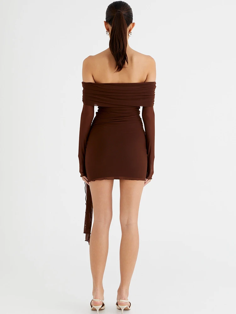 JULISSA MO Sexy Off Shoulder Bandage Women Dress Long Sleeve High Waist Ruched Dress Female Summer Skinny Elegant Prty Clubwear