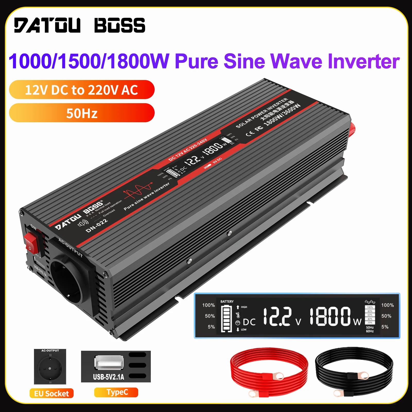 ECTIVE 1000W 12V omvormer naar 230V met een zuivere sinus CSI 10 met acculader, NVS- en UPS