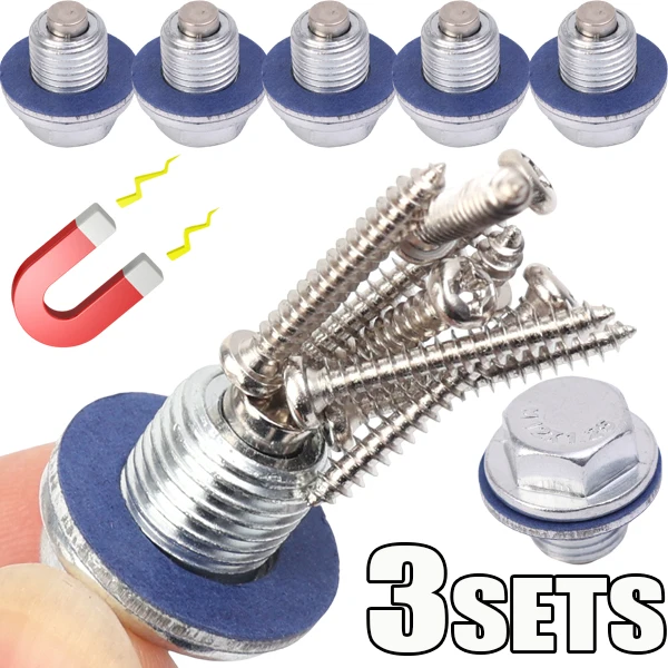 Car Engine Oil Pan Drain Plug Bolt Silver with Washer Magnetic Oil Drain Screws Seal Ring For Toyota/Toyoda Gaskets M12*1.25