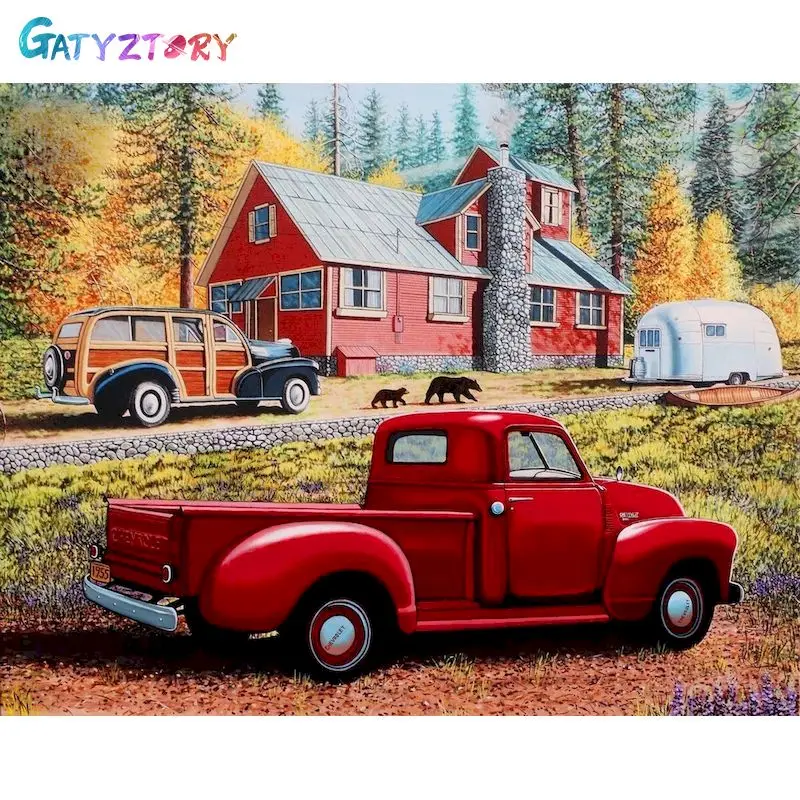 

GATYZTORY Painting By Numbers DIY Red Car Landscape Room Decoration Wall Art Paint By Numbers For Adults Home Decoration 60x75c