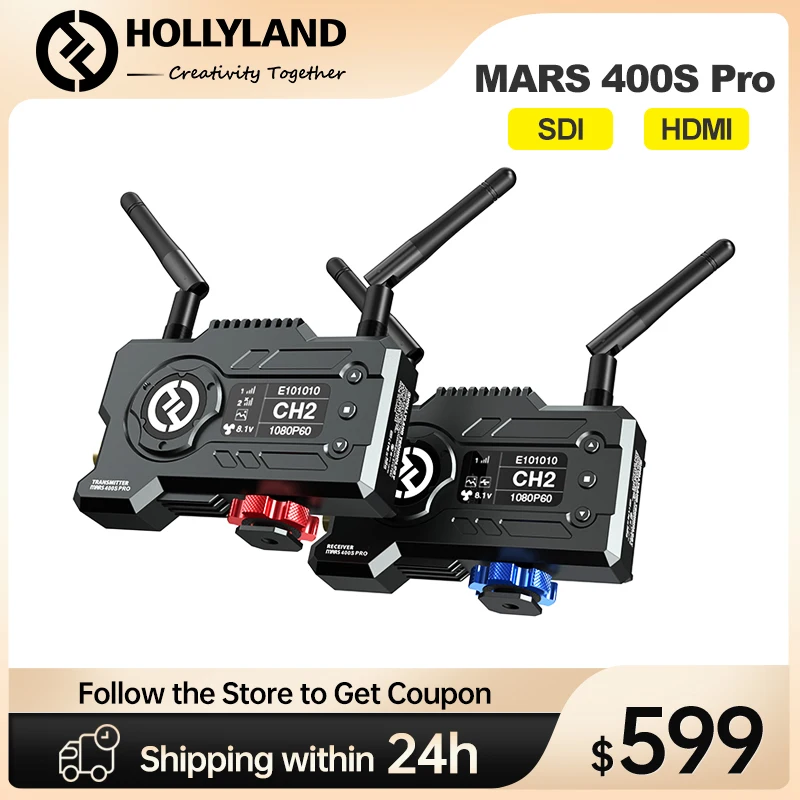 Hollyland Mars 400s Pro Wireless Video Transmitter and Receiver 0.1s Latency 400ft Range 12Mbps