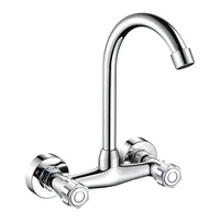 Kitchen Faucet High Pressure Brass Kitchen Sink Faucet Mixer 360 Degree Swivel Double Hole Hot And Cold Mixing Valve Stopcock 2