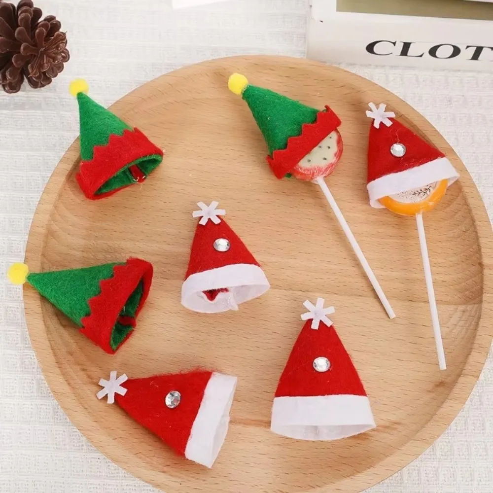 12pcs Lollipop Hat Mini Christmas Hat Bottle Ornament Gift Wine Bottle DIY Elf Craft Supplies Christmas Santa Hats Party