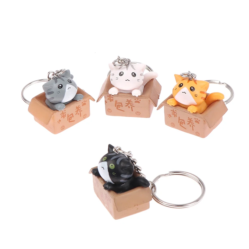 Cute Little Box Cat Portachiavi Donna Uomo Kawaii Kitten Car Portachiavi Fashion Letter Portachiavi Animal Jewelry