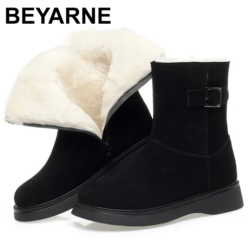 

Snow Boots Women Winter New 2024 New Suede Genuine Leather Women's Short Boots Wedge Heel Non-Slip Women Ankle Boots