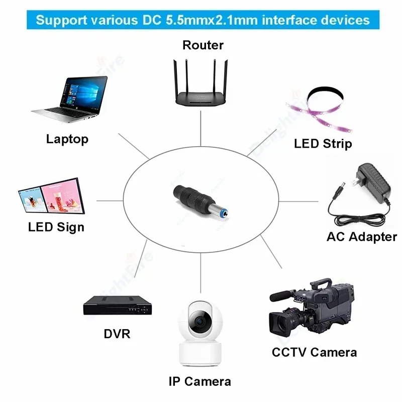 DC Supply Conversion Connector 5.5mm*2.1mm Female To 5.5mm*2.5mm Male 12V Power Plug Connector For AC/DC Power Adapter Laptop