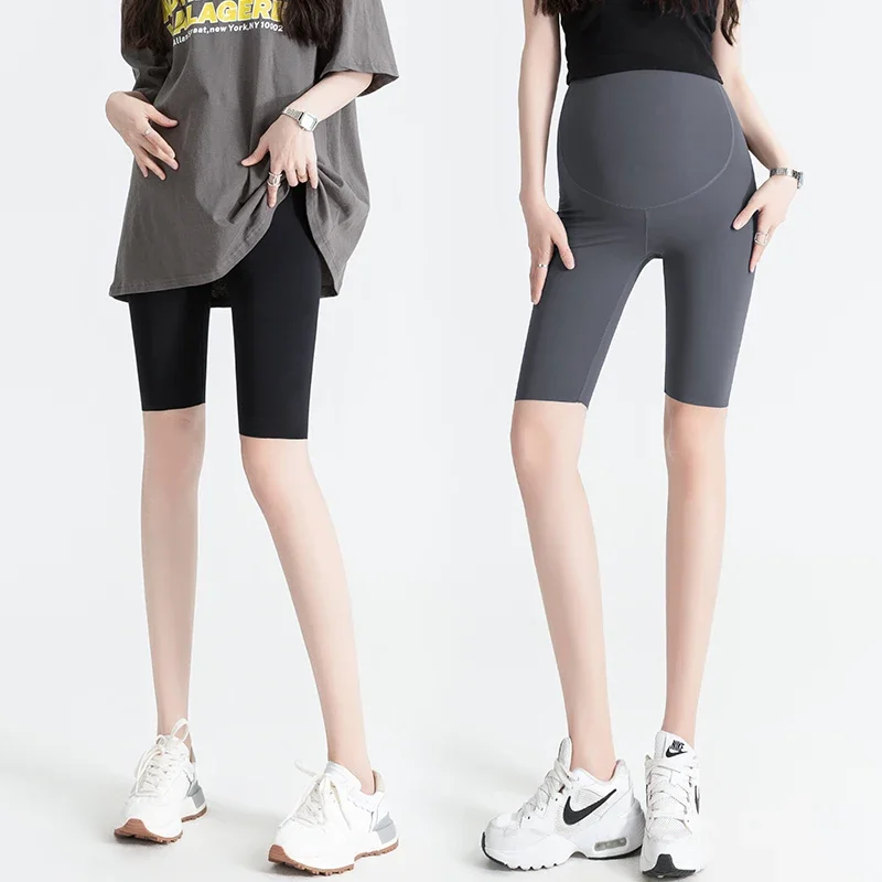 Summer Thin Nylon Maternity Half Legging Seamless Breathable Belly Yoga Shorts Pants Clothes for Pregnant Women Pregnancy Tights