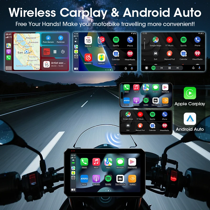 Navigazione per moto da 5 pollici Wireless CarPlay Android Auto Dual Bluetooth IPX7 Display impermeabile Supporto per monitor Moto TPMS - immagine 2
