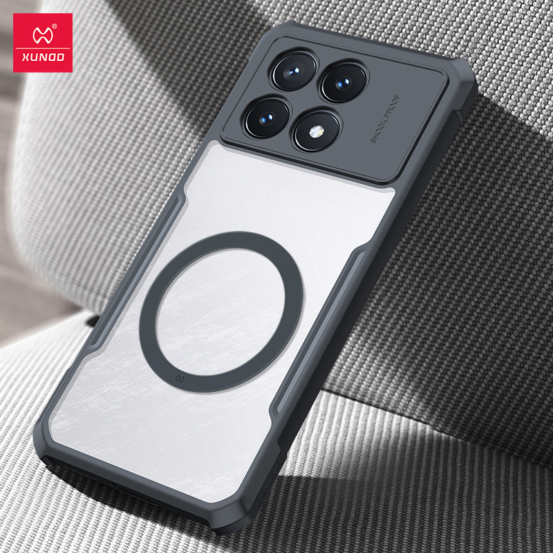 Xundd For Xiaomi POCO X6 Pro Magnetic&Magnetic Stand Case Airbag Anti-drop Shell Lens Full Protection Back Stripe Clear Cover