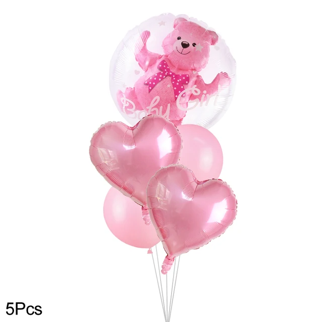 4D Transparent Baby Shower Boy Girl Bear Bubble Ball Kids 1st Birthday Party Blue Pink Helium Balloon Gender Reveal Decoration 5pcs girl set