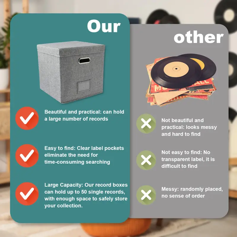 13 Inch Foldable Organizer Large Capacity Vinyl Record Storage Box with Lid Cotton Linen Home Closet Multi-functional Organizer - Image 3