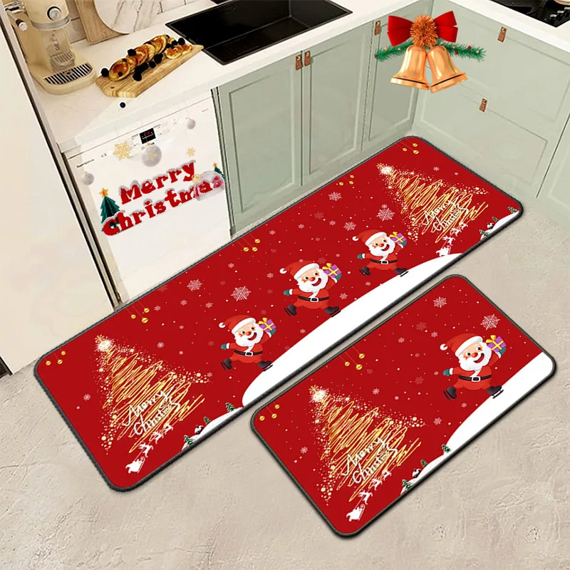 

Merry Christmas Welcome Entrance Doormat New Year Home Decoration Indoor Kitchen Floor Mat Non-Slip Bathroom Mats Carpet Rug