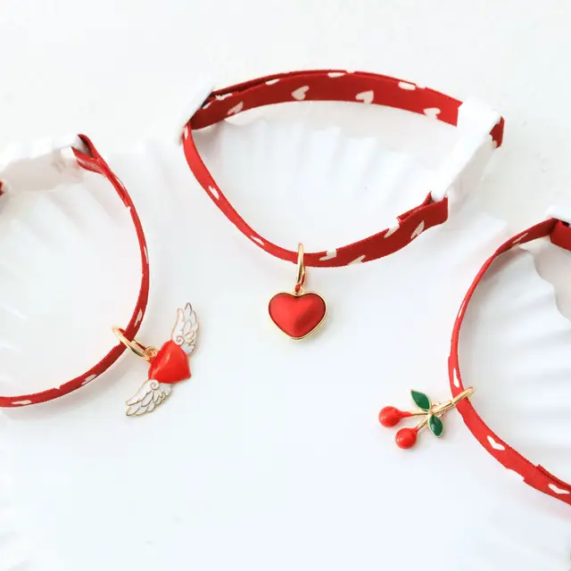 18-48 CM Small Cat Necklace Neck Collar Safety Breakaway Heart shape Dog Tie Adjustable Strap for Puppy Kittens collar with bell 5