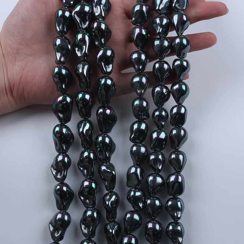 

Wholesale 13-14mm/15-16mm Black Color Baroque Shape Shell Pearls Loose Beads For Jewelry Making
