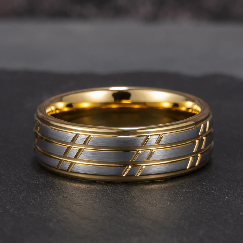 Tungsten Carbide Triathlon Ring - 8mm Wedding Band, Scratch Resistant, For Men & Women, Anniversary Gift