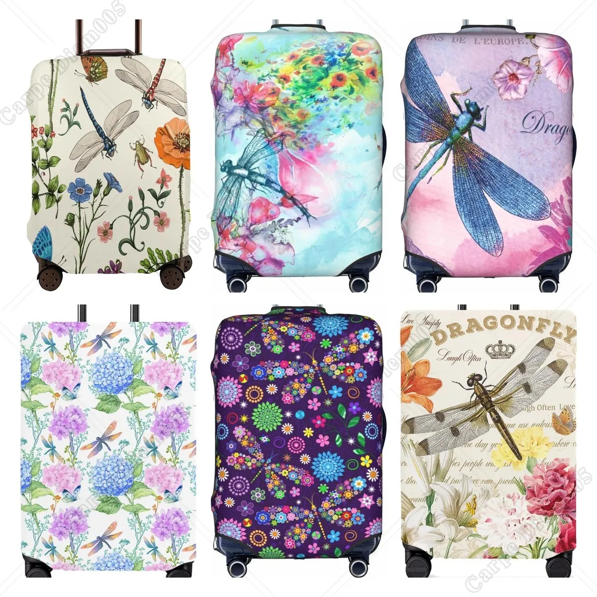 FloralDragonfliesSuitcaseCoverDirtProofBaggageProtectiveSleeve