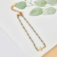 ZMZY Girls Boho Thin Chain Stainless Steel Bracelets For Women Gold Color Peach Pink Cross Charm Beautiful Gift 6