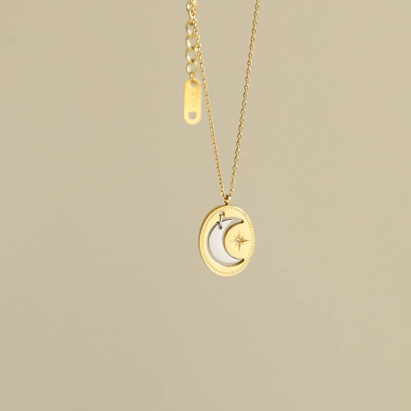 

ZJ уникальный дизайн, золотой, серебряный цвет, Смешанная луна, звезда, Овальный Кулон, чокеры, ожерелья, Женские Геометрические Изящные Ювел...