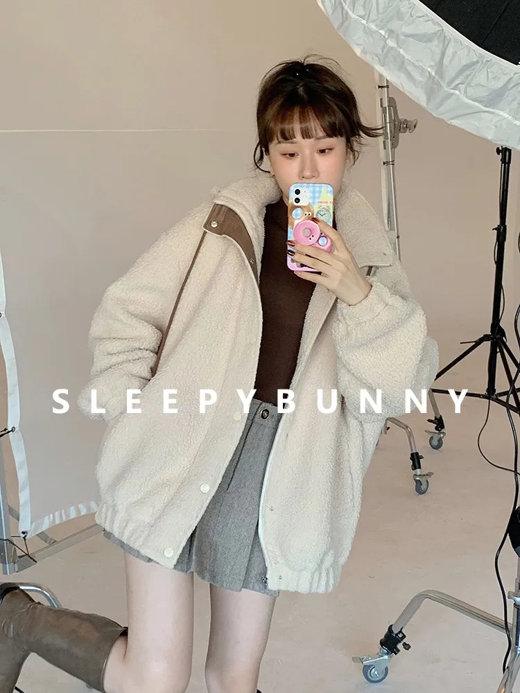 

Casual Comfortable Loose Lamb Wool Coats For Women Commuter Women's Coat Y2K Winter Aesthetic Women's Cold Coat