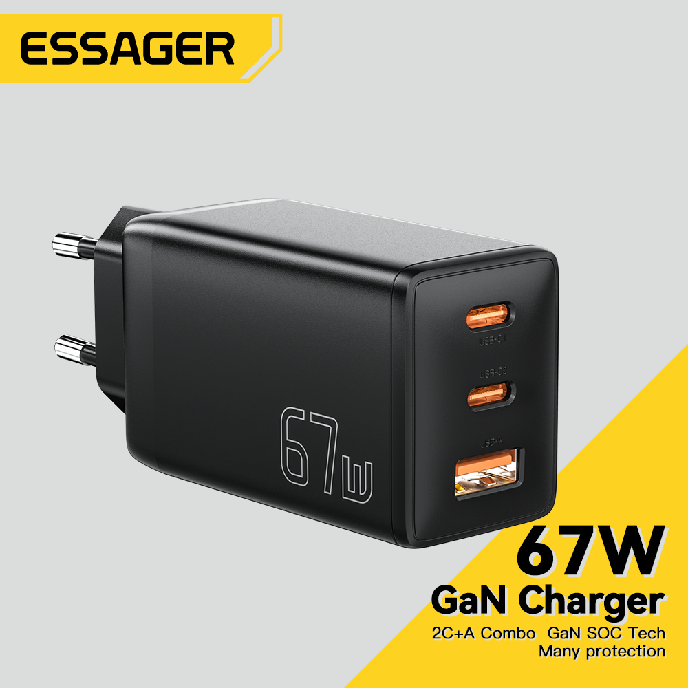 Essager 65W GaN USB C Charger PD QC 4.0 3.0 Type C Quick Charge For Samsung iPhone 1514 13 Pro Phone MacBook Laptop Fast Chagers