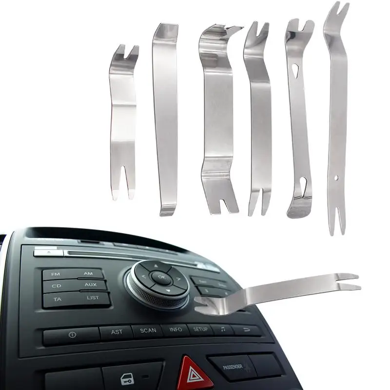 

6Pcs Auto Trim Removal Tool Kit Stainless Steel Car Dashboard Audio Radio Panel Repair Metal Removal Pry Disassembly Tool