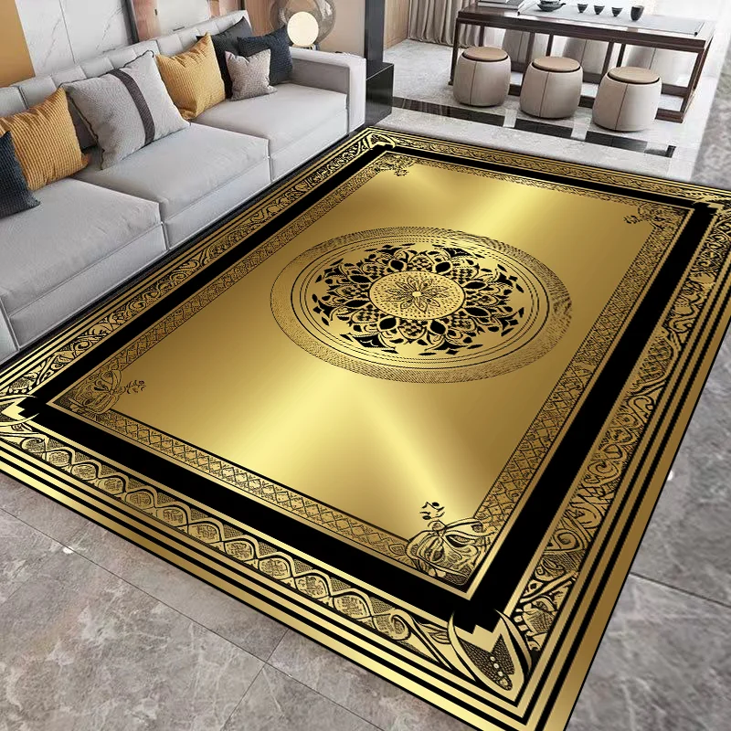 Luxury Living Room Carpets Golden Black Decoration Carpet Hotel Hall Sofa Floor Mat Soft Washable Room Decor Corridor Large Rugs plush rug decorative carpet silk wool rug plush carpet imitated cashmere carpet crystal pile rug coral velvet rug