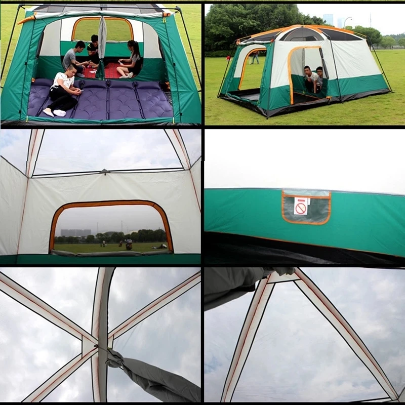 Thickened Waterproof Tent for 8-10 Person, Outdoor Big Space Camping Outing, 2-room Tent, High Quality, Free Shipping