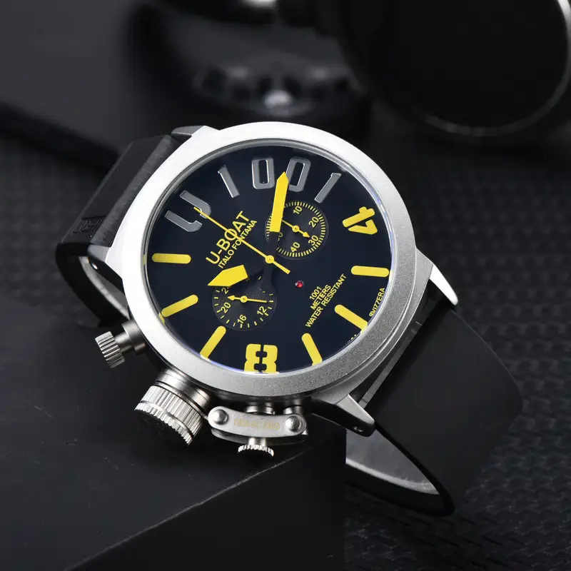 U-BOAT Men's Quartz Chronograph Watch 44mm Stainless Steel Case Silicone Band 1001M Waterproof - Image 10