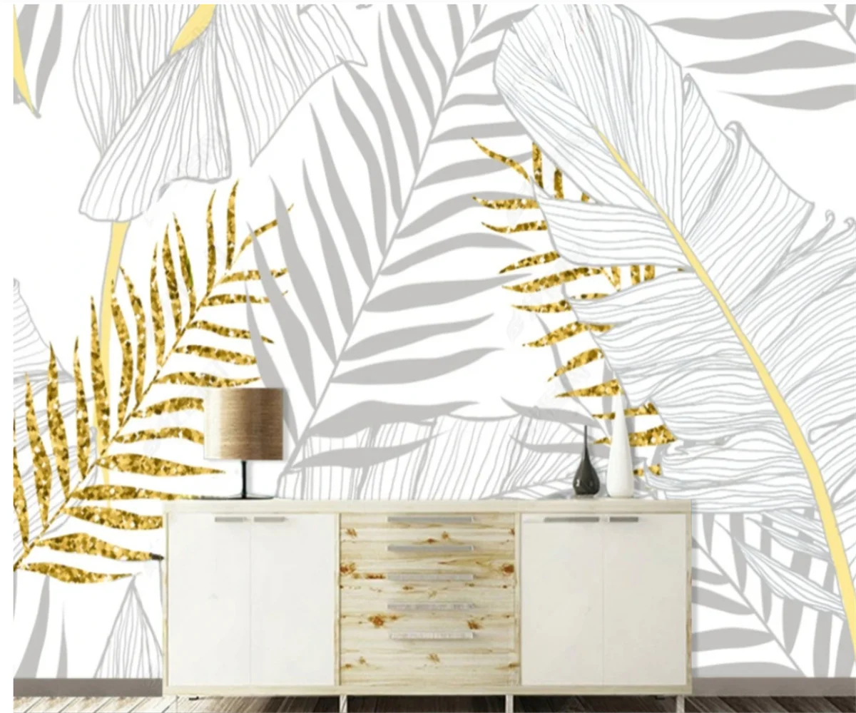 folhas preto branco fundo paredes personalizado 03