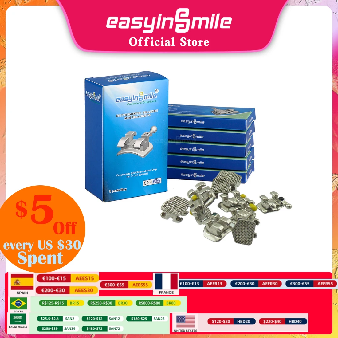 Bracket Metallo Ortodontico Set Di 20 Staffe Ortodontiche Metalliche Autoleganti ROTH MBT 022 - Per Apparecchi Dentali, Incollaggio Staffe Ortodontiche Con Gancio - Foto 2