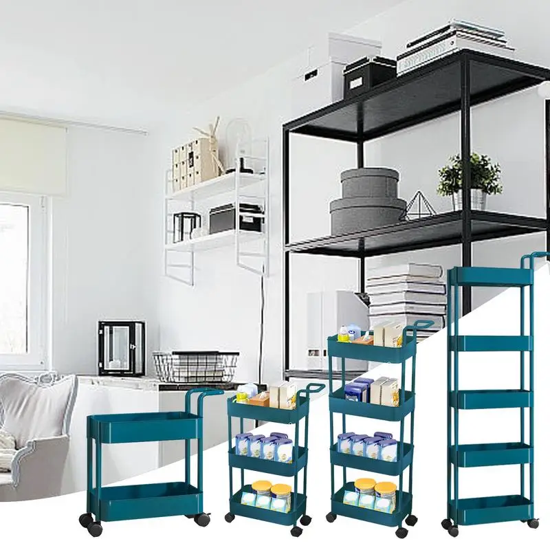 

Utility Cart On Wheels With Four Casters Multi-Layer Storage Rack With Removable Wheels Books Snacks Storage Cart For Home