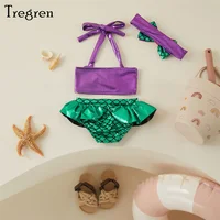 Tregren Toddler Kids Girl Mermaid Bikinis Set Summer Beachwear Halter Top Swimwear Swimming Pool Bathing Suit with Headband 2