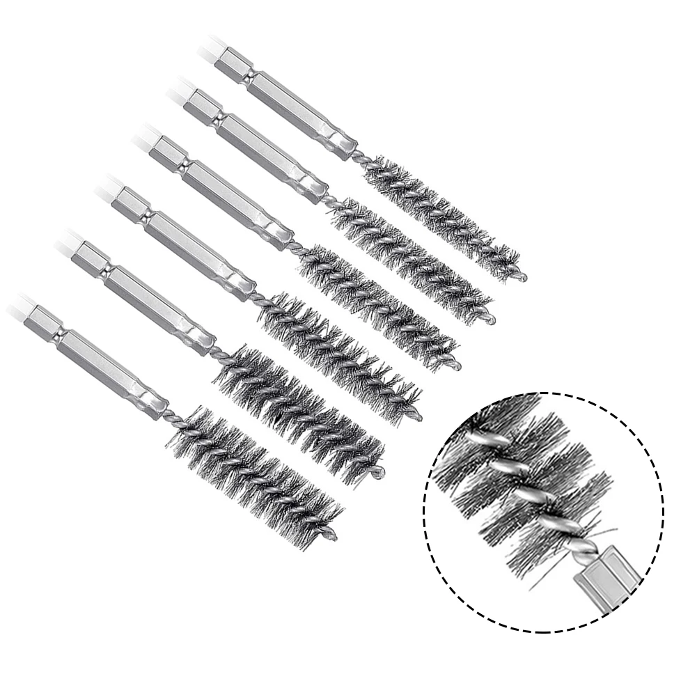 스테인레스 스틸 브러시, 전기 드릴 다이 연마기 전동 공구 액세서리, 1/4 인치 육각 섕크, 9mm, 11mm, 13mm, 16mm, 18mm, 19mm, 6 개