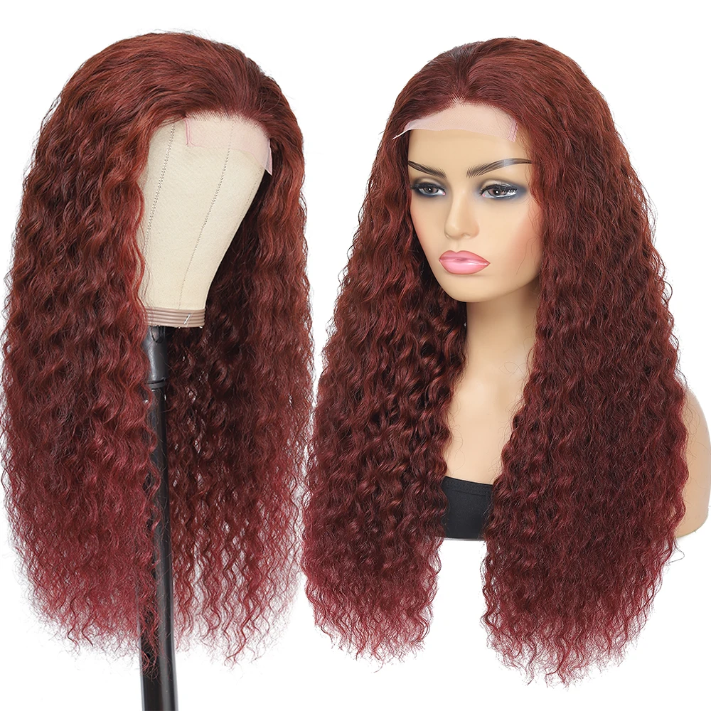 Peluca de cabello humano Marrón rojizo con ondas profundas para mujer, peluca con malla Frontal de color HD con encaje Frontal, pelo de bebé