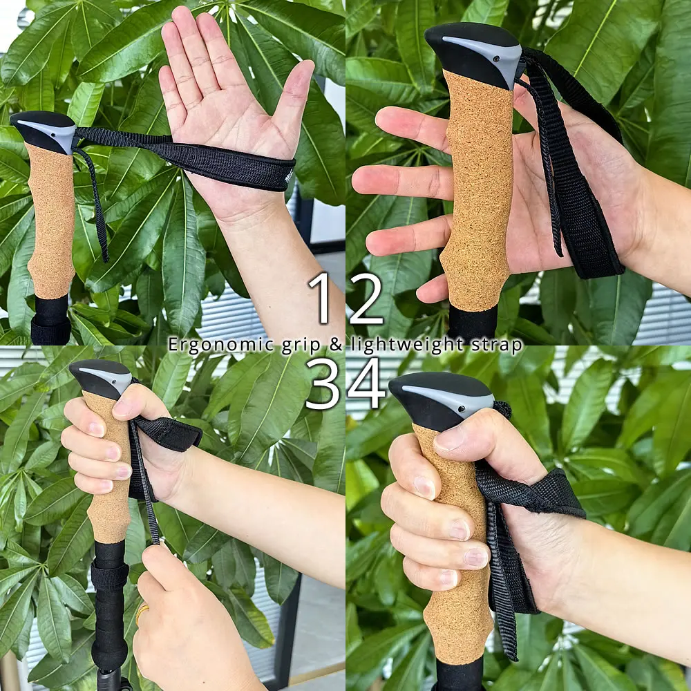 Expandable Carbon Fibre Outdoor Trekking Poles EVA Cork Quick Adjustable Locks Walking Sticks Ultralight Poles for Men Women 4