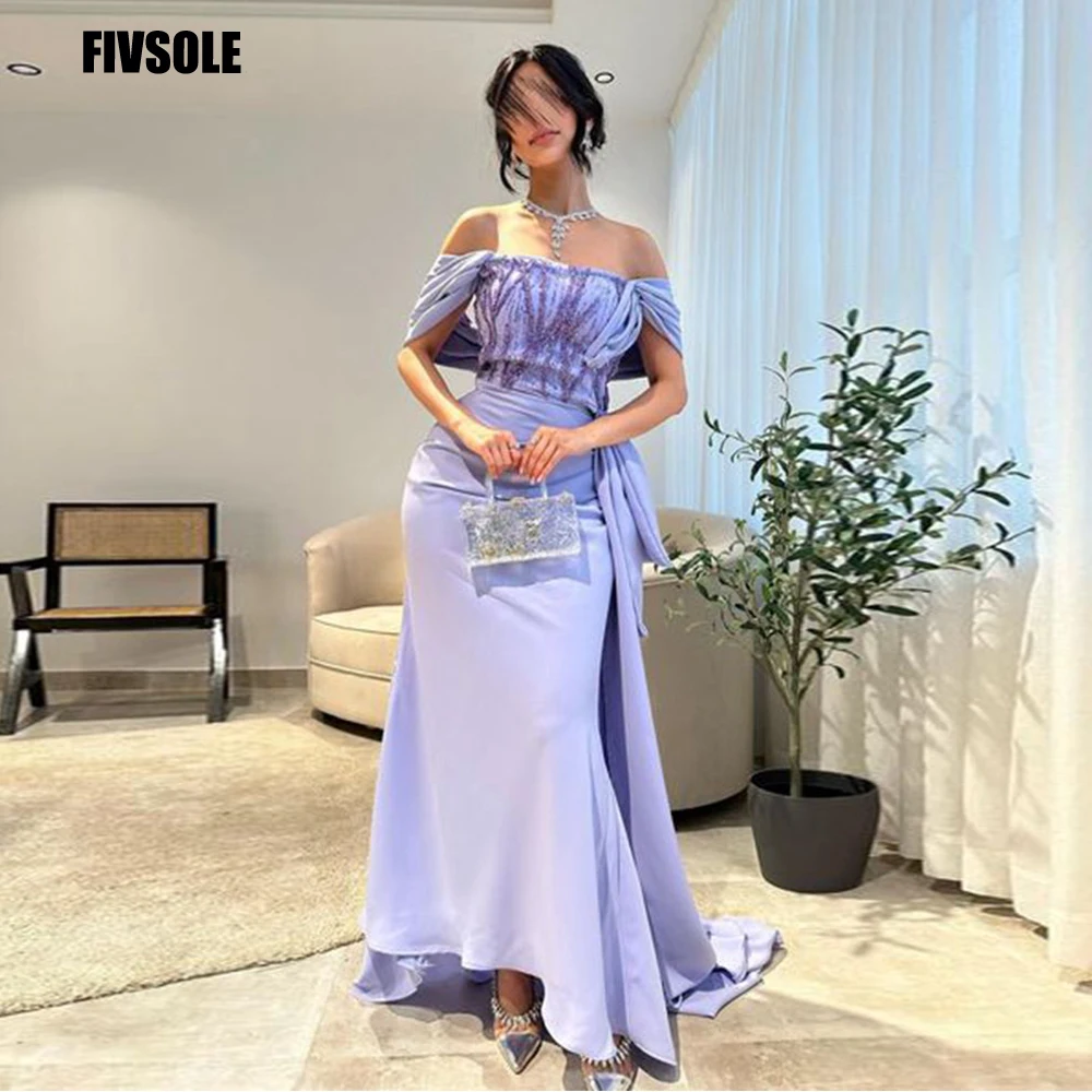 

Fivsole Elegant Lavander Prom Dress Mermaid Satin Evening Gowns Off The Shoulder Beaded Party Graduation Dresses Robe De Soirée