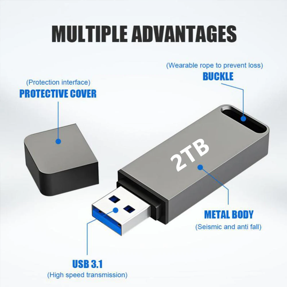 thumbnail image 4 of Memoria USB de metal de 1 TB, 2 TB, disco U irrompible de 256 GB, 512 GB, para PC, portátil, dispositivos de coche, memoria USB de audio, 4 of 5