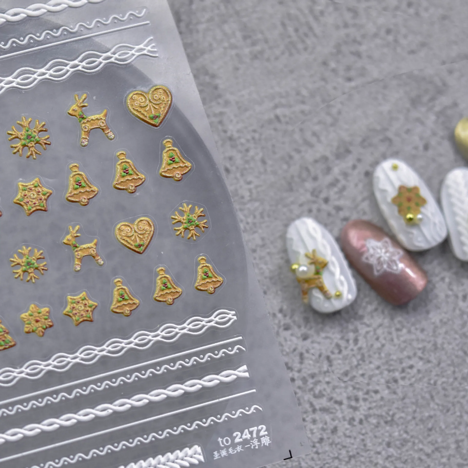 White Snowflake 5D Soft Embossed Reliefs Self Adhesive Nail Art Stickers Sweater Pattern Christmas Gingerbread Manicure Decals 2