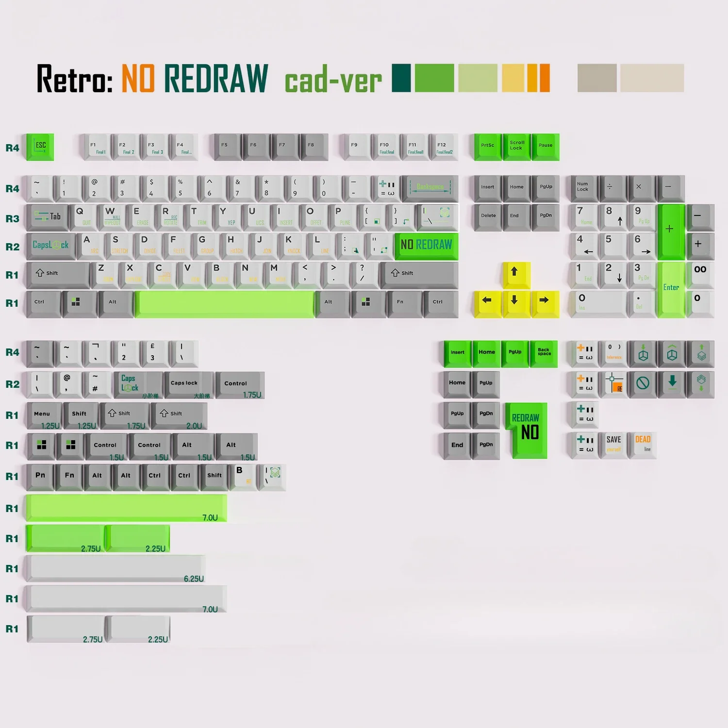 Echome-pbt Dye Subbed Keyboard Cap Cad Desenho Keycap Retro169 Chaves Perfil Cereja Acessórios Teclado Mecânico - Imagem 6