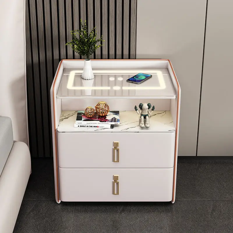 

Smart Bedside Table Minimalist Modern Bedroom Wireless Charging Nightstands Multifunctional Design Rock Board Furniture WKNS